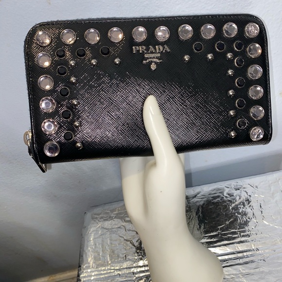 Prada Black Crystal Embellished Zip Around Wallet - Picture 9 of 15